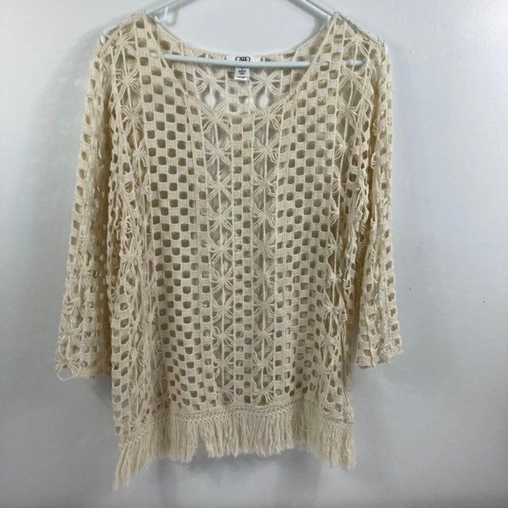 Womens Cato‎ Crocheted Boho Cotton Blouse Cream S